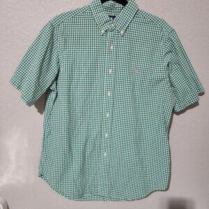 Ralph Lauren Green Gingham Classic Fit Short Sleeve Button-Down Shirt M  FLAW RI